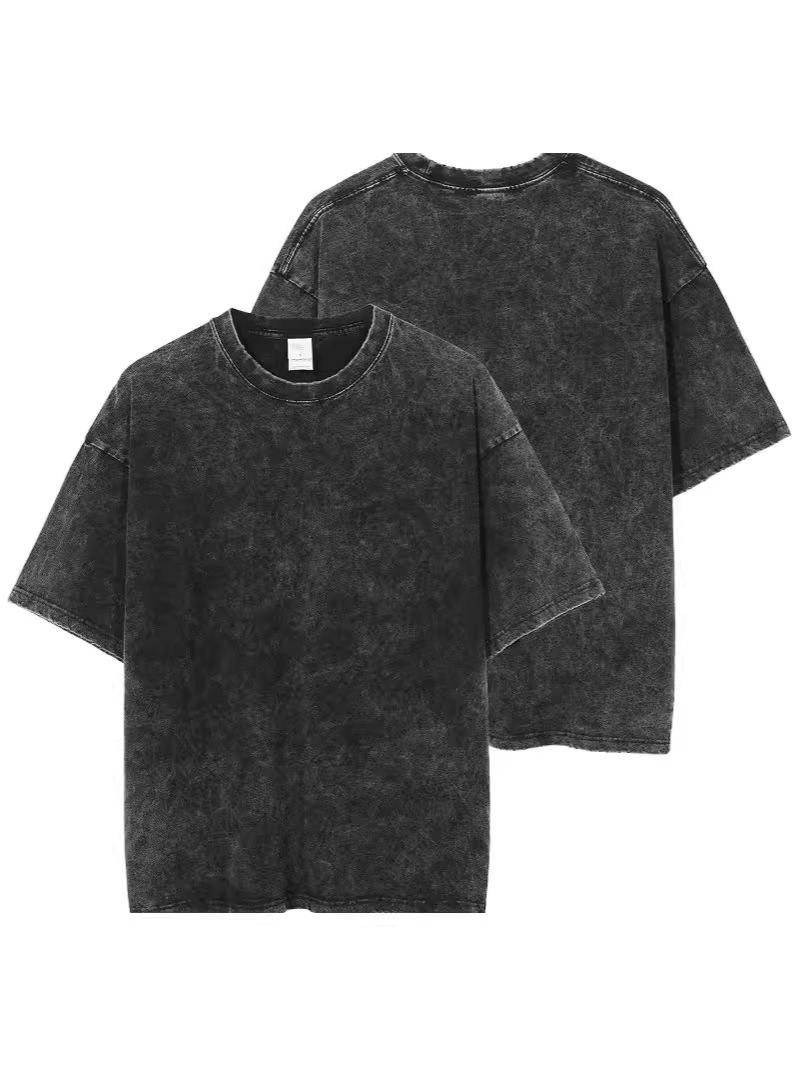 Picture of 230g Pure Cotton Washed Distressed Batik Unisex Retro Heavy Craft Loose Pure Color Short-Sleeved T-Shirt Blank Version