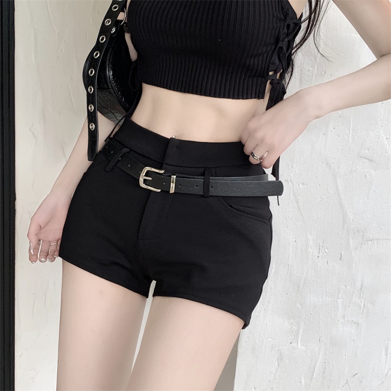 Black High Waist Spice Girls Super Shorts Women's Summer New Stretch Slim-Fit Slimming Design Sense A- Bag Hip Hot Pants