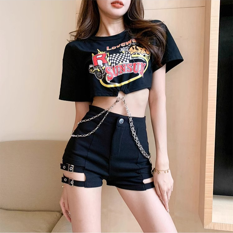 Sexy Spice Girl Tight High Waist A- line Black Casual Shorts Women's Summer New Hip Slimming Stretch Hot Pants Trendy