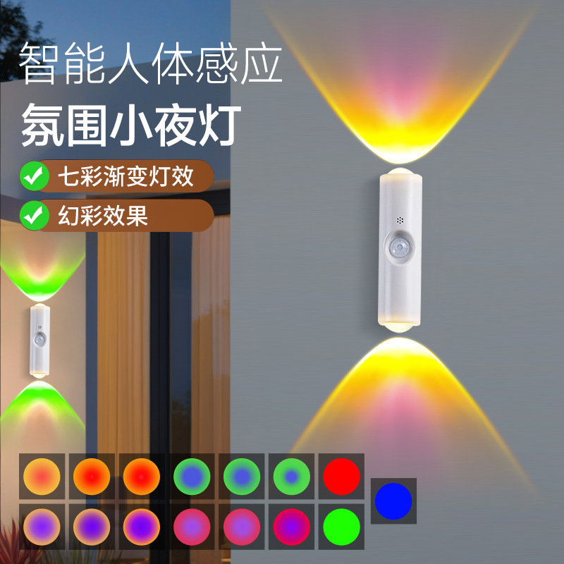 Double-Headed Cat-Eye Atmosphere Lamp Wall Lamp Rechargeable Wine Cabinet Entrance Night Light Bedroom Wardrobe Smart Human Body Sensor Lamp
