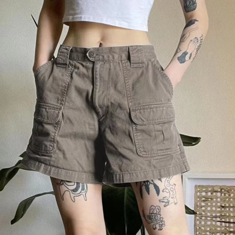 Plus Size Fat Girl American Flap Pocket Pants Straight Cargo Shorts Women's High Waist Casual Jeans Loose Pants Trendy Style