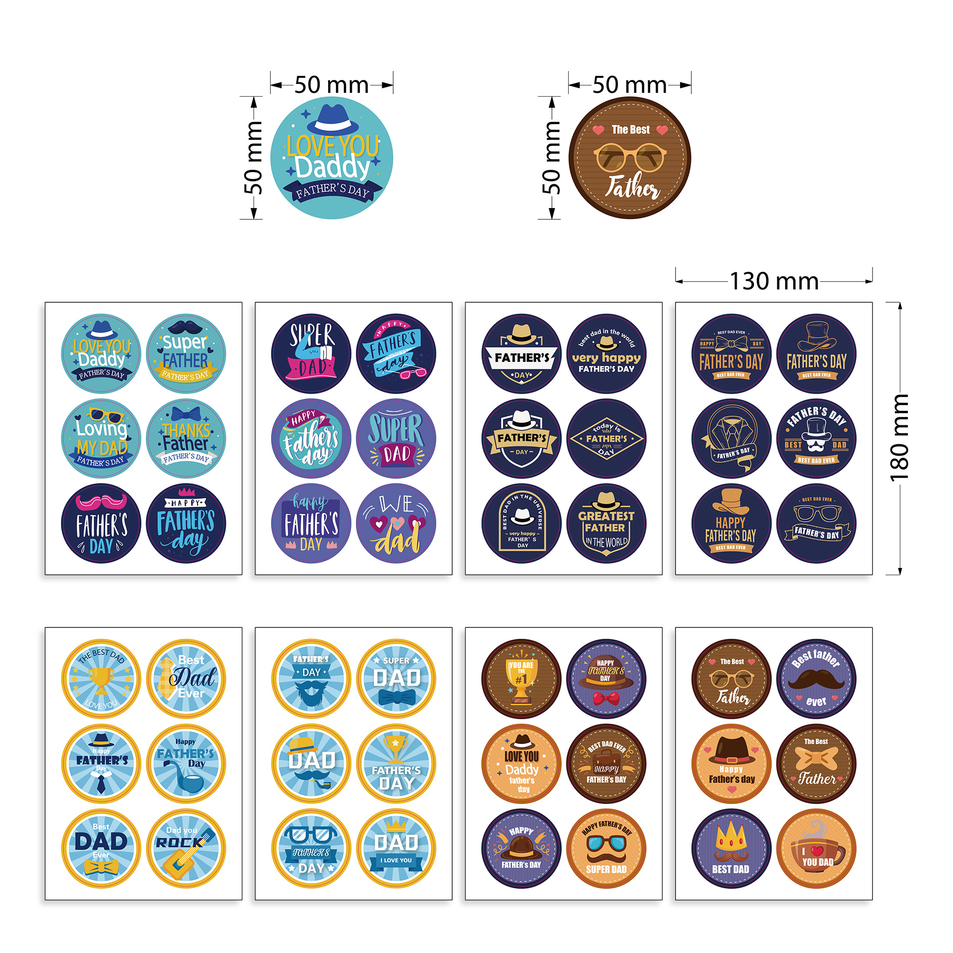 Picture of CM2212008 Cross-border Cartoon Round Father's Day Gift Sticker Round Sticker Hand-made Family Thank You Sticker