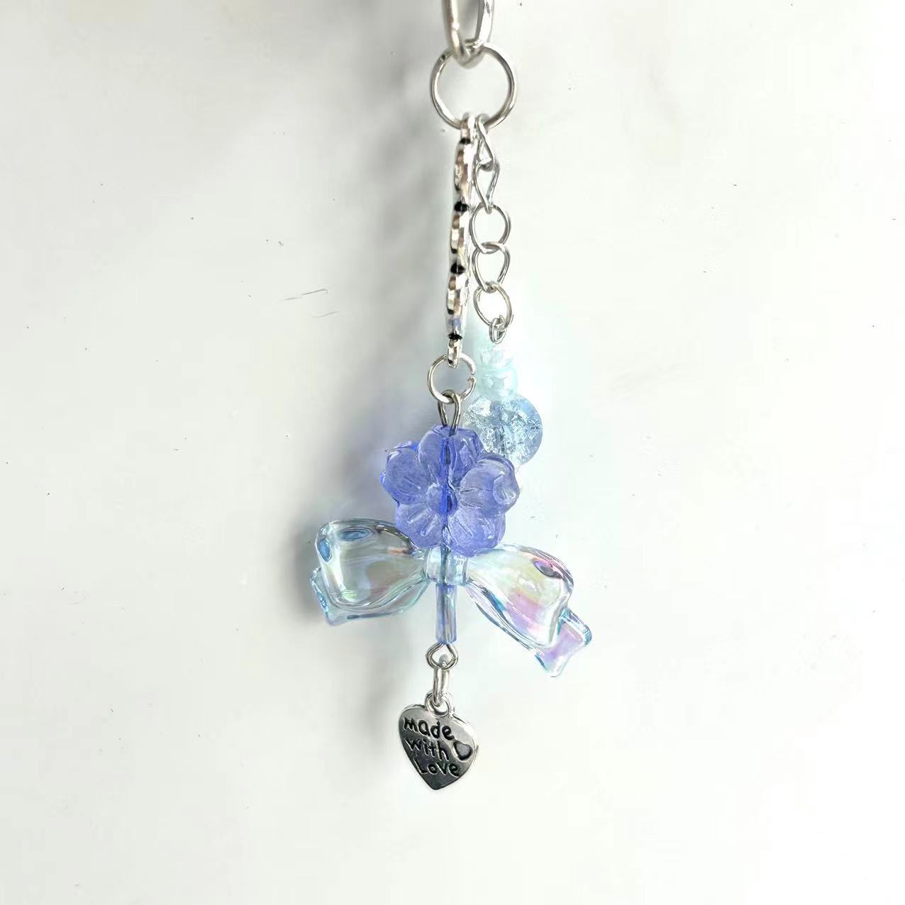 Picture of Original ice blue flower bag buckle pendant hand-made beaded girl heart ice blue key chain pendant