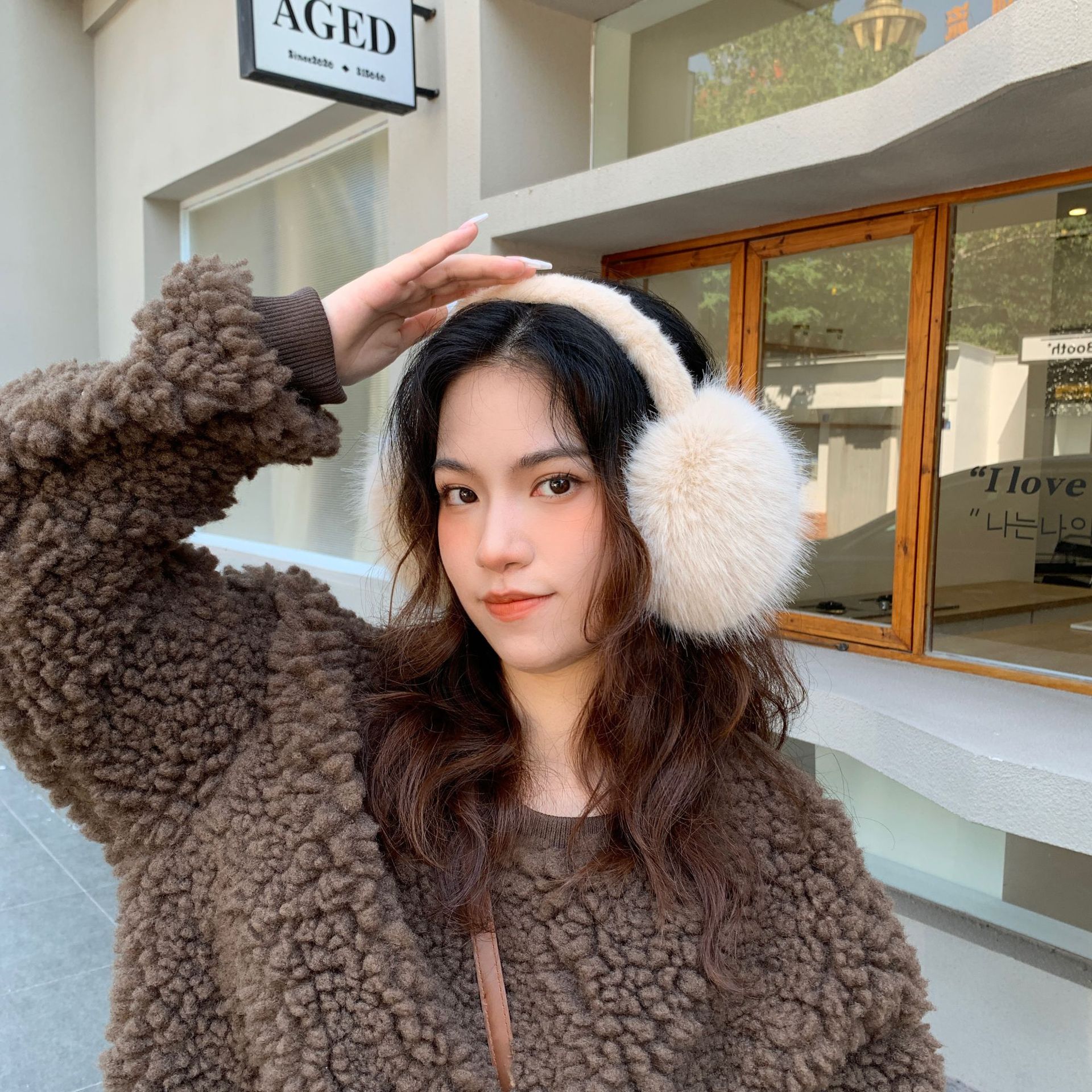 New faux fox fur version folding earmuffs fashion warm solid color simple ear protection bag autumn and winter cold protection ear cover
