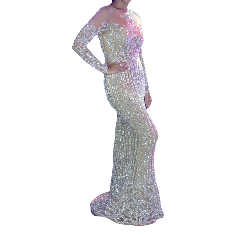 2025 New Cross-Border Export Women's Independent Station Ebay Sexy Bronzing Long-Sleeved Prom Dress Dress Long Skirt
