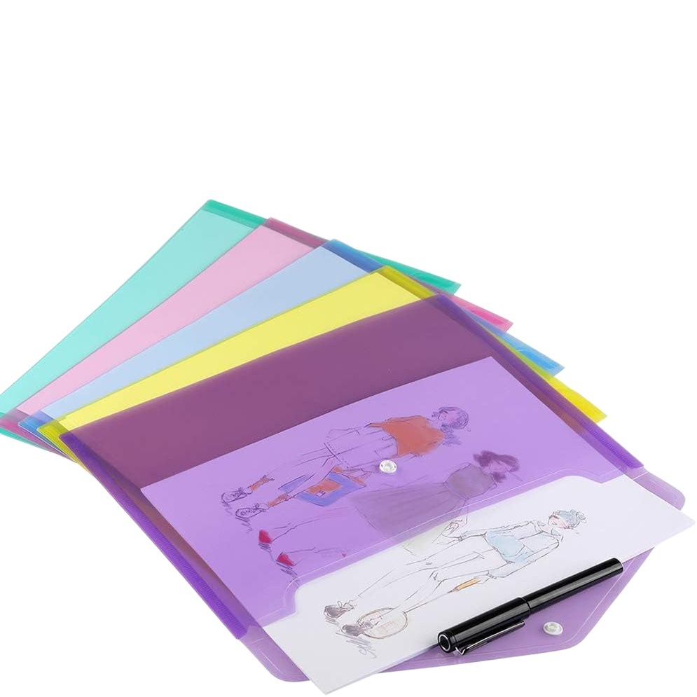 Plastic Transparent File Bag A4 Candy Color Pp Snap Transparent Storage File Bag Student Office Plastic File Bag