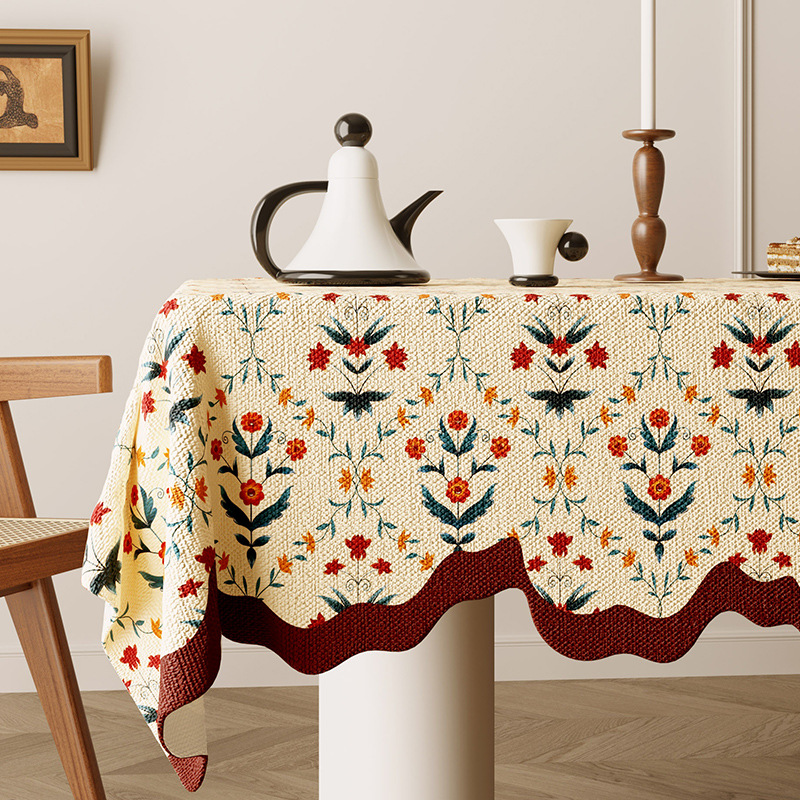 American Style Retro Romantic Oil Painting Style Tablecloth Hemp Style Fabric Waterproof Tea Table Cloth Pastoral Style Advanced Style Jacquard Cover Cloth