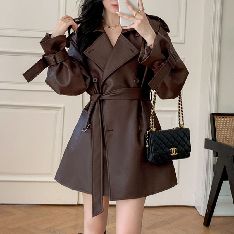 Maillard Brown Leather Jacket Women's 2025 New Korean Style Fashion Small Leather Jacket Autumn Leather Windbreaker Jacket Women