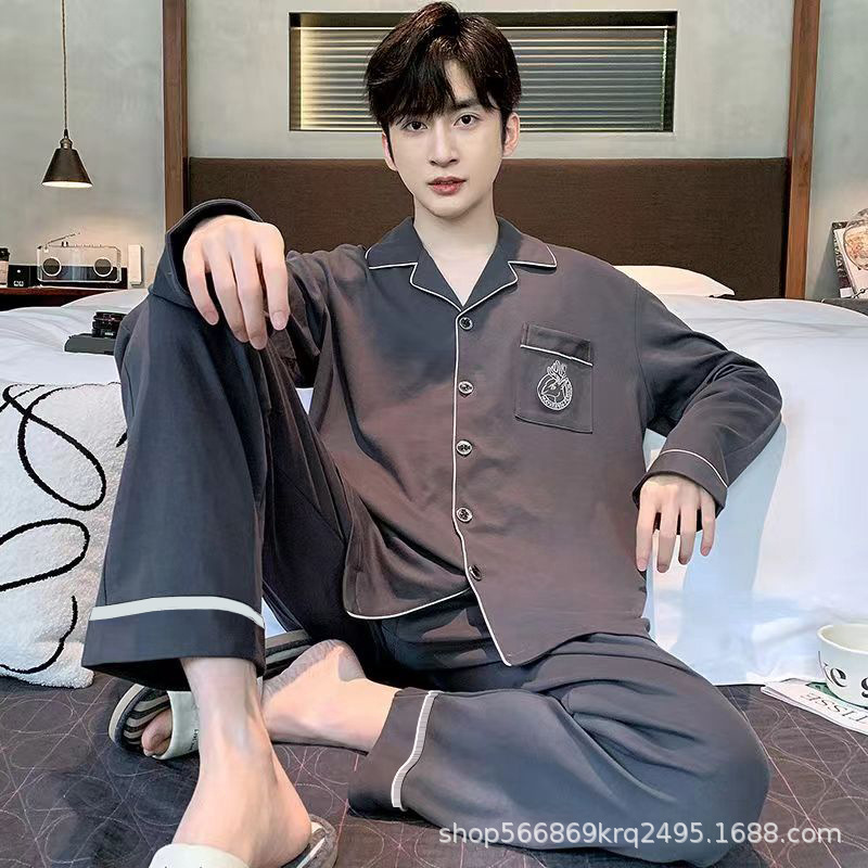 Picture of Pajamas Men's 2024 Spring and Autumn Cotton Long Sleeve Home Clothes Men's Boys Teenagers Thin plus size suit