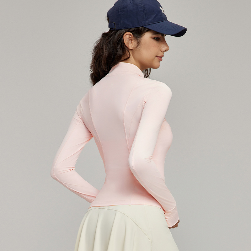 Picture of New Style Vertical Collar Zipper Slim-fit Sunscreen Clothing Women's Original Yarn Cool Sunscreen Skin Clothing Tight Waist Thin Outer Wear Riding Clothes