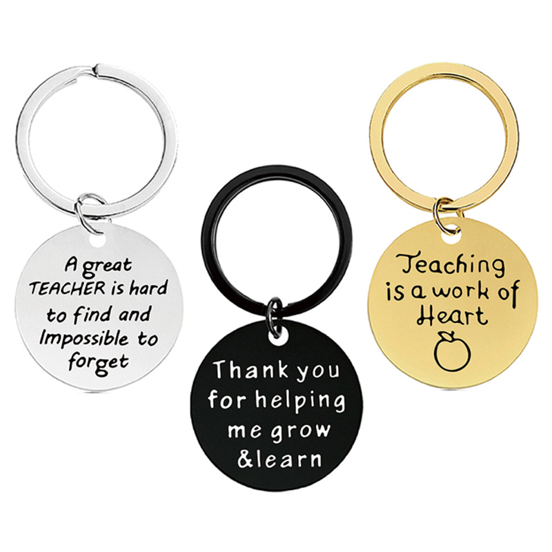 Cross-border new stainless steel laser lettering teacher key chain teacher's day gift metal key chain wholesale