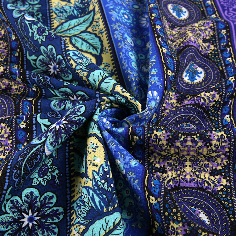 Picture of Hemp Cotton Digital Printing Fabric Floral Fabric Pastoral Style Fabric Ethnic Style Vintage Floral Skirt dress