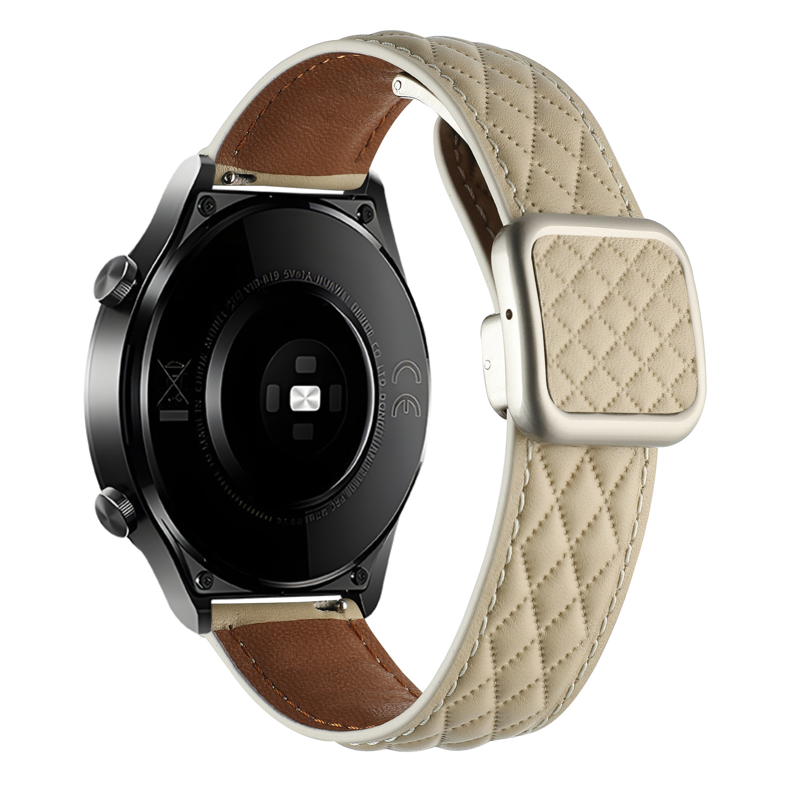 Picture of Suitable for Huawei Gt5 Samsung Watch Xiaomi S4 Genuine Leather Quilted Pattern Double-Sided Leather Magnetic Square Buckle Watch Strap Gt6
