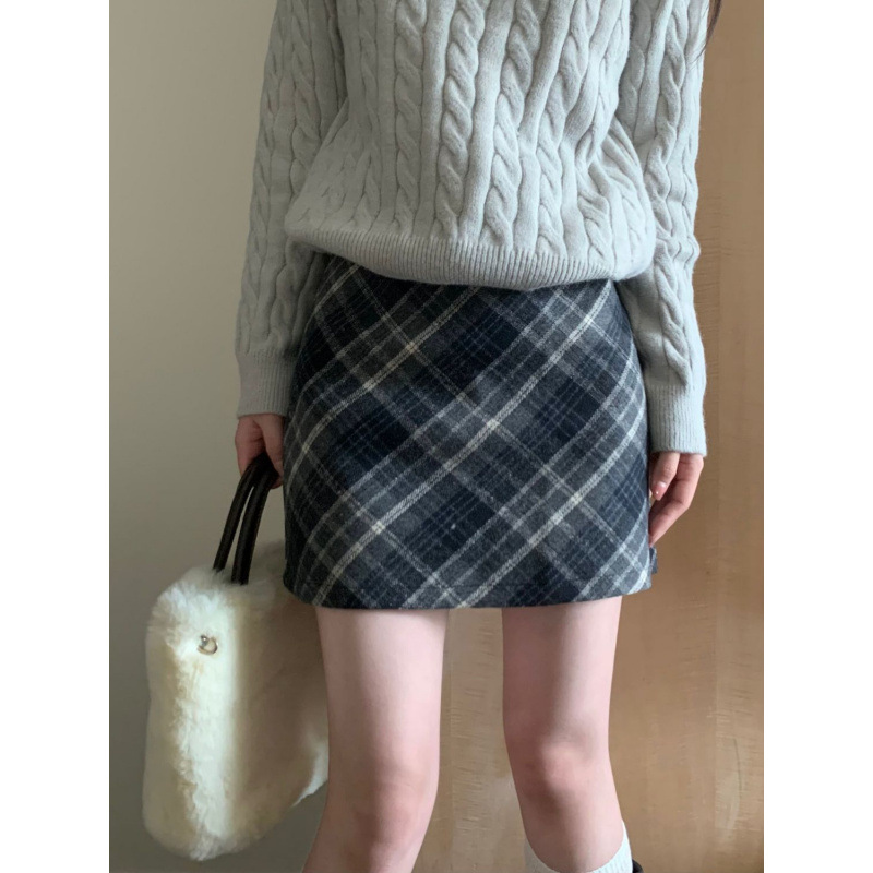 plus size Women's College Style Plaid Skirt Women's Autumn and Winter New High Waist Slimming Plaid Slimming Skirt