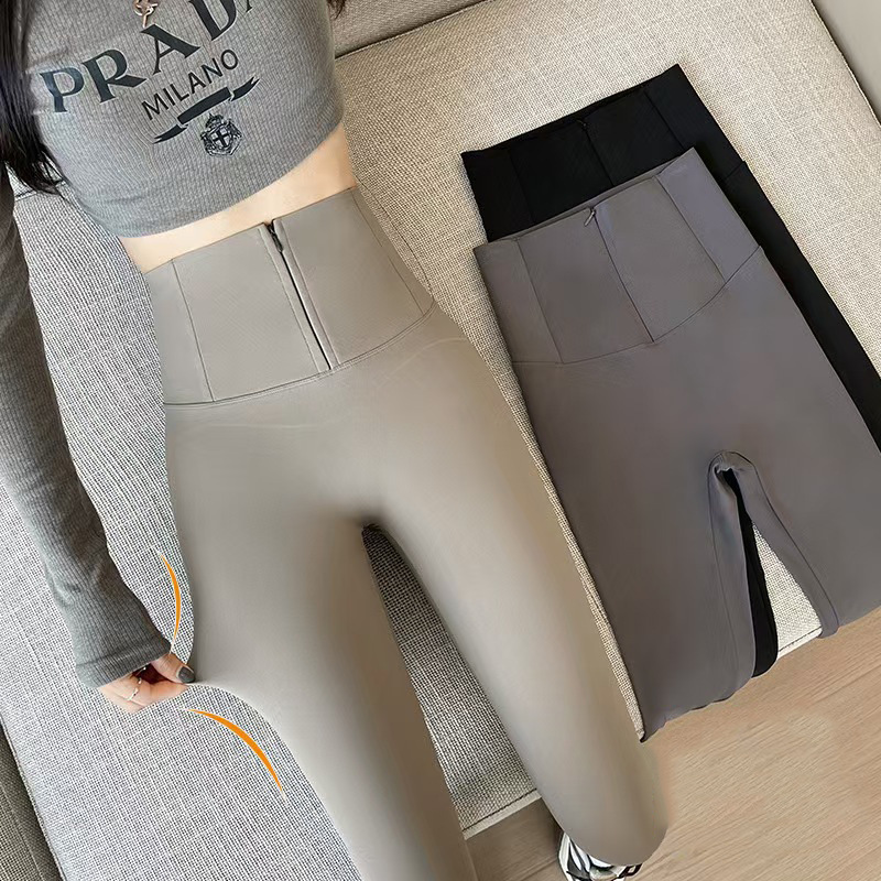 Picture of Zipper-Breasted Shark Pants Women's Spring and Autumn New Outfit Black Leggings High Waist Abdomen Shaping Barbie Pants Cropped