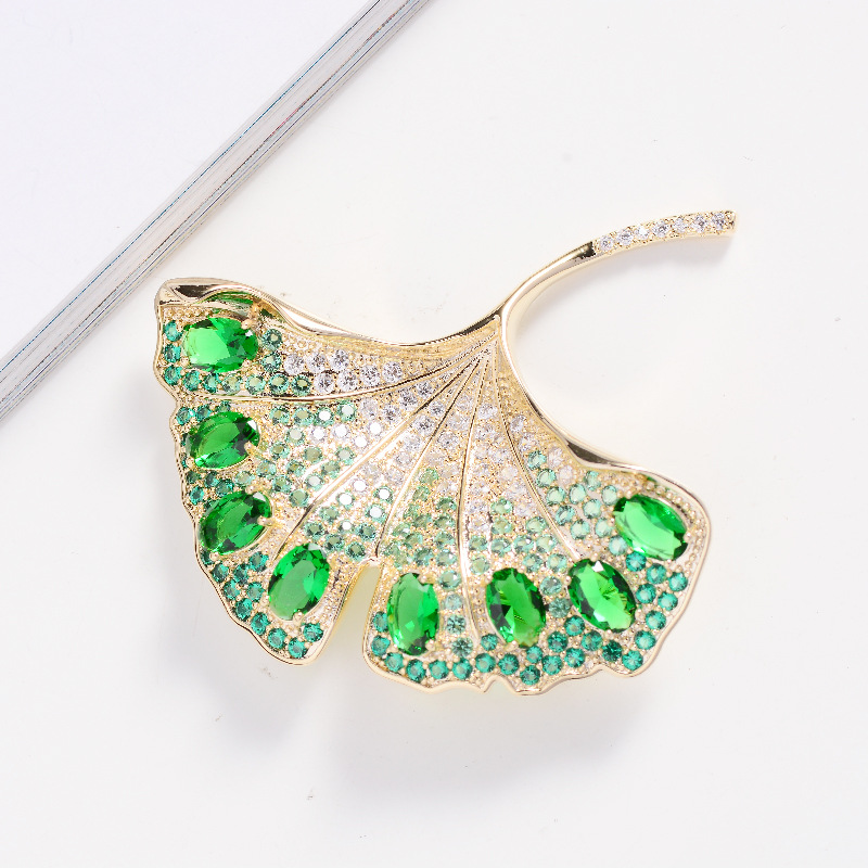 Picture of New Korean style elegant ginkgo leaf zircon brooch fashionable elegant leaf clothing pin creative clothing accessories for women