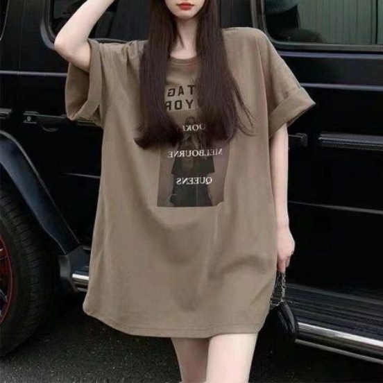 Mid-Length T-Shirt for Women 2025 Summer Letter Short-Sleeved Ins Trbottomy Inner Layering Shirt Trbottomy Outer Wear Loose Half-Sleeved Top