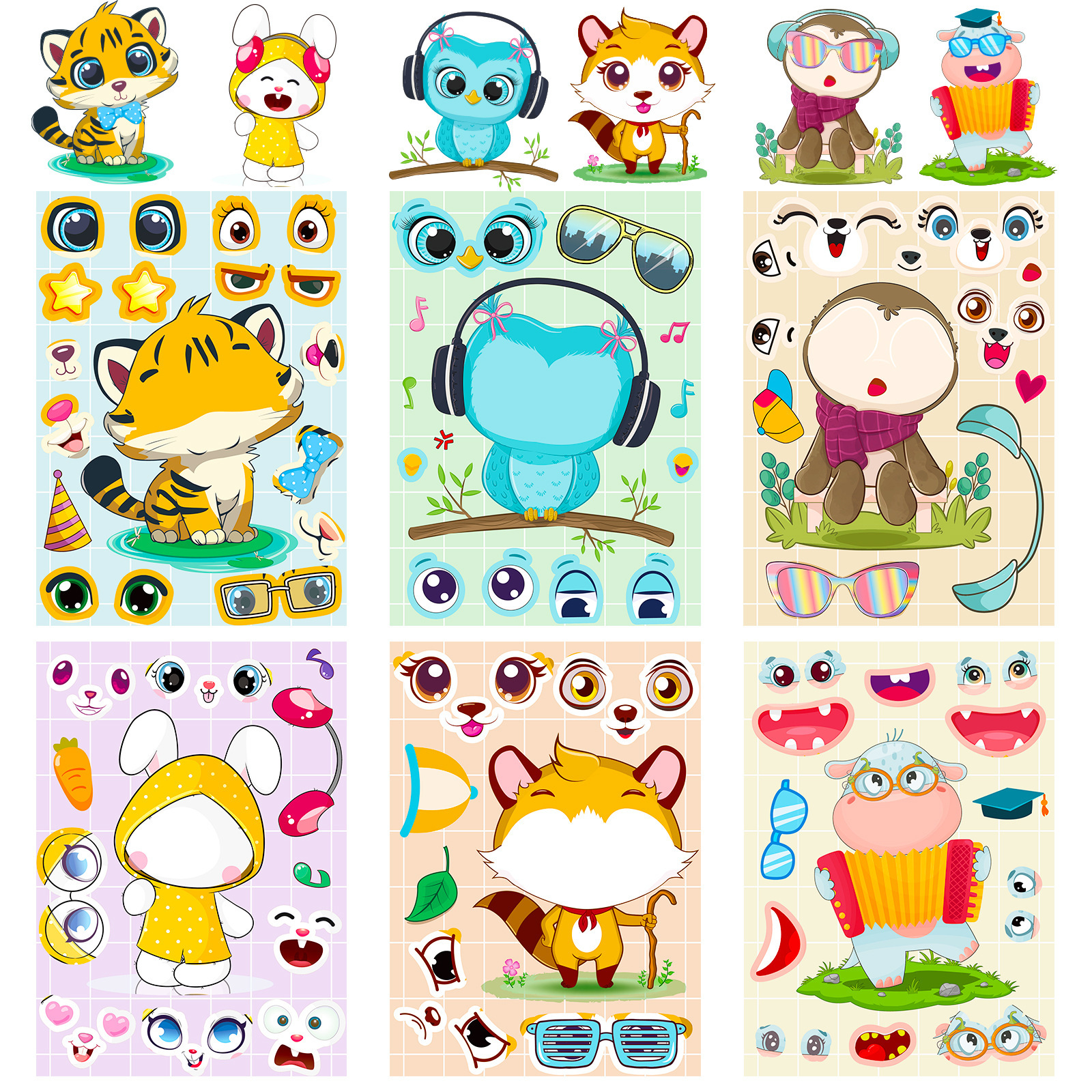 Picture of 6 sheets/pack children's educational toys creative handmade DIY cartoon stickers small animal puzzle stickers children's stickers