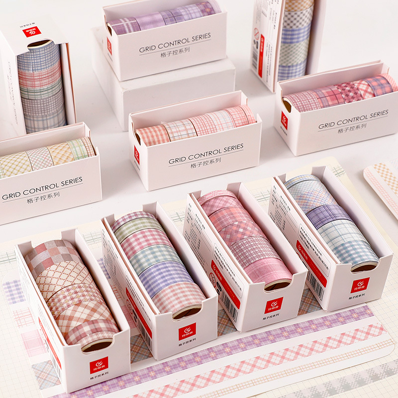 Plaid Control Series Solid Color Plaid and Paper Tape Set Creative Stationery DIY Plaid Hand Account Tape