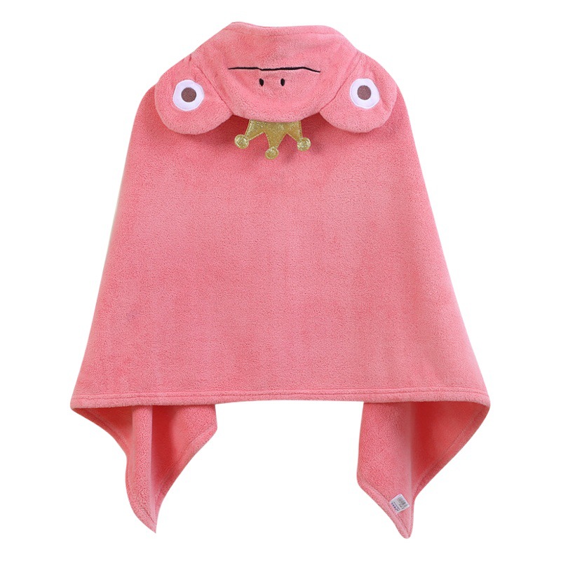 Coral fleece cape baby cute cartoon frog bathrobe hooded absorbent quick-drying bath towel wholesale