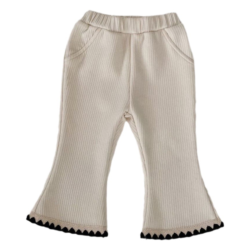 Autumn and Winter Trendy Girls' Velvet Pants for Baby Girls Pure Color Pit Lace Bell-Bottom Pants Thickeneded Warm Outer Pants