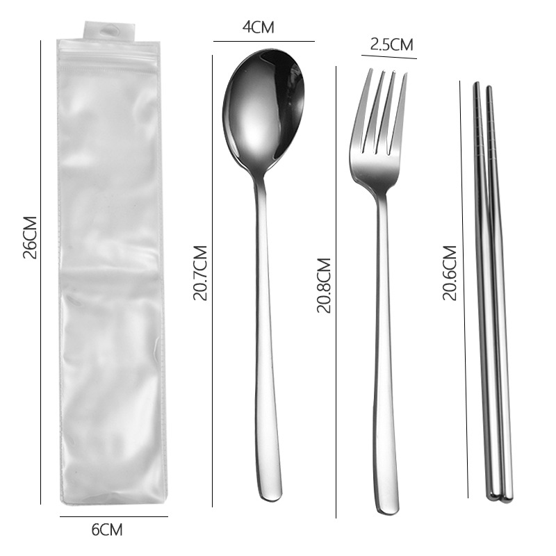 Picture of Stainless steel portable tableware fork spoon chopsticks suit Korean three-piece outdoor gift student tableware suit