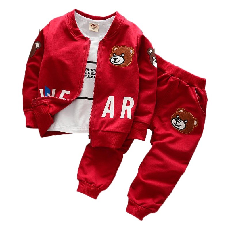 Baby Three-Piece Boy Suit Korean Style Autum Cardigan Sweatshirt Korean Style Children's Spring and Autum Outwear Bear Three Pieces