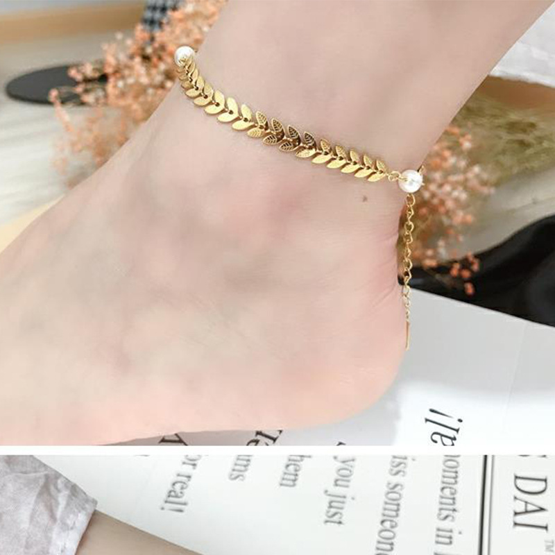 Picture of European and American Fashion Summer Popular Beach Accessories Advanced Sense Anklet Gold Plated Multi-Layer Foot Metal Wheat Ears for Girlfriends