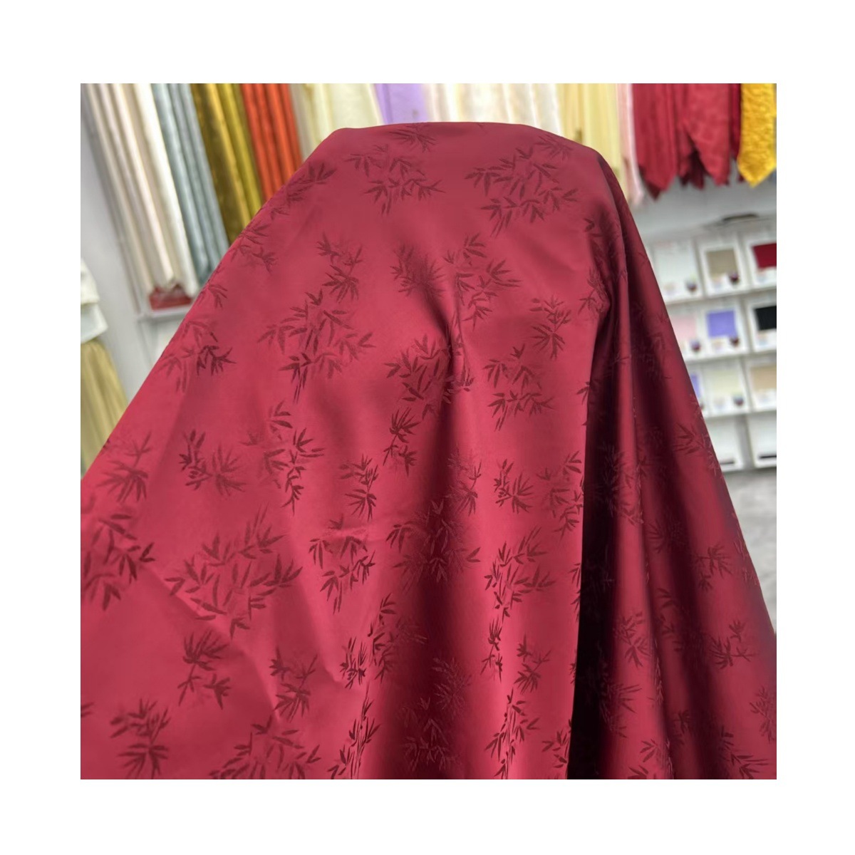 Picture of New Chinoiserie National Style Satin Dark Pattern Wenshan Bamboo Jacquard Fabric Imitation Acetate Women's Top Dress Han Dynasty Cheongsam