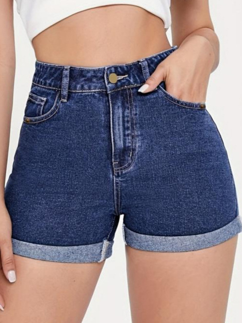 European and American Cross-Border Export 2025 Summer New Amazon Wish Independent Station High-Waisted Casual Straight Denim Shorts