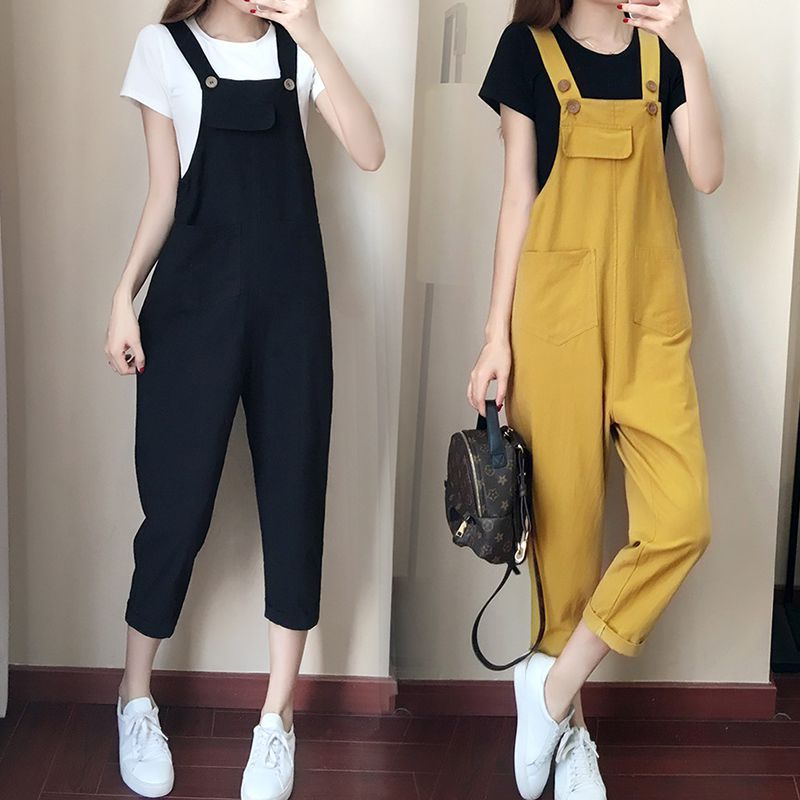 Cross-border extra-large size women's clothing summer Korean style chubby girl loose suspenders women's cotton suspenders harem pants trendy