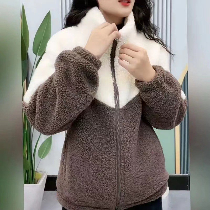 Picture of Imitation Lamb Velvet Jacket Women's Warm Casual Cotton-padded fleece-lined Thickened Collar Zipper for Autumn and Winter Women's Jacket