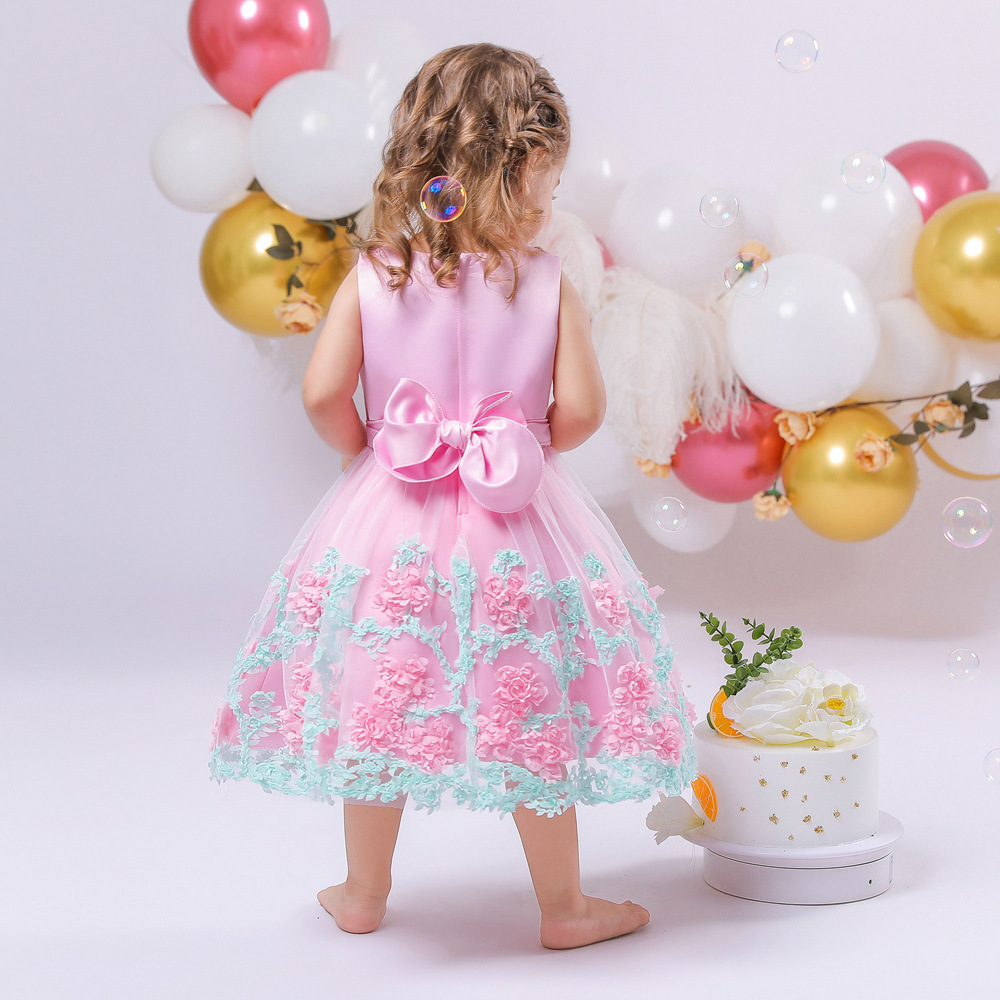 Picture of New summer European and American Princess flower sleeveless mesh baby dress cotton dress children's dress spot