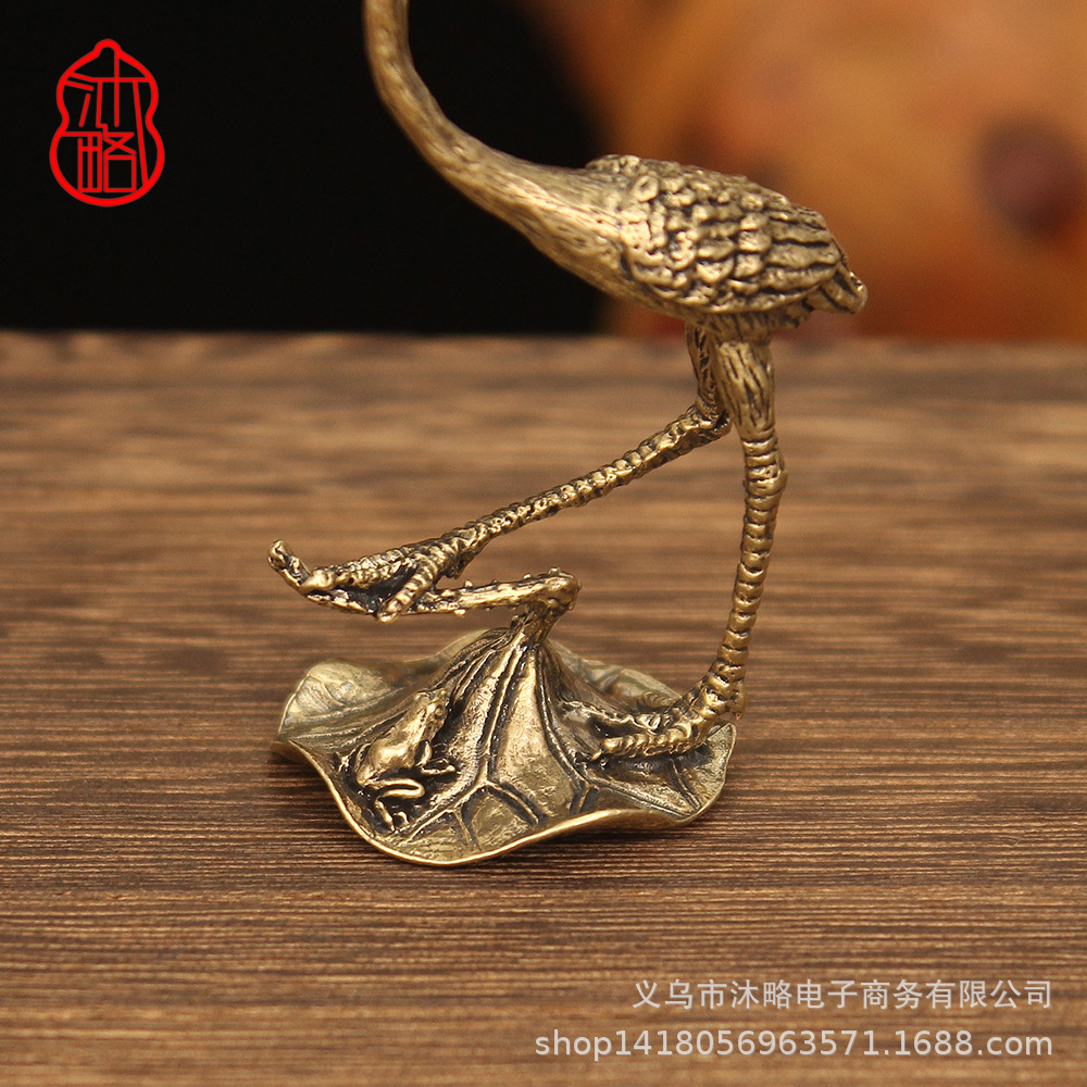 Picture of Vintage brass crane decoration rockery bonsai landscape landscape landscape landscape crane small decoration office desktop tea pet incense holder