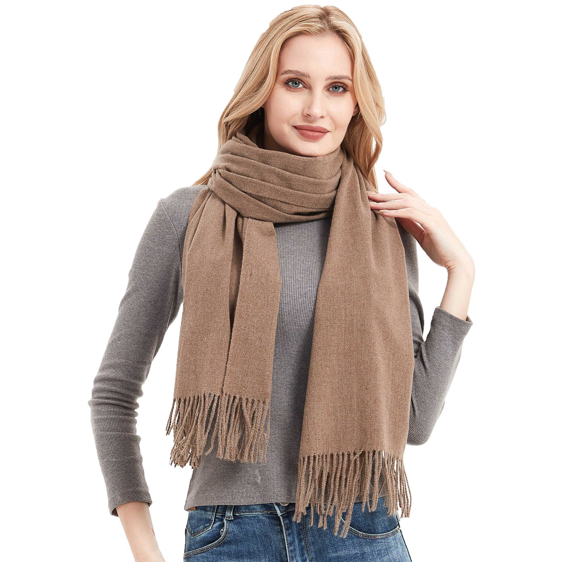 Picture of Foreign trade Europe and the United States new autumn and winter scarf women's polyester thorn hair tassel solid color scarf shawl dual-use manufacturers wholesale