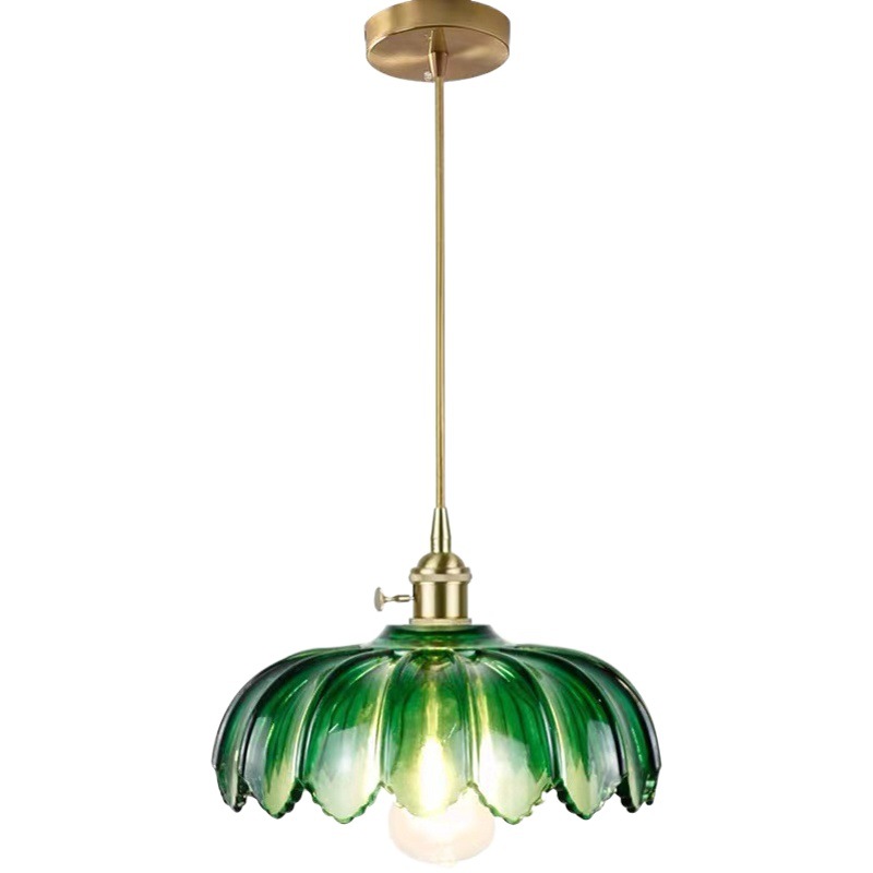 Japanese Style Retro Nordic Simple Restaurant Entrance Balcony Bay Window Aisle Brass Glass Chandelier Lotus Leaf Shaped Lamps