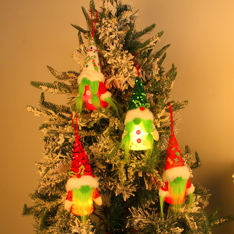 Hong Kong Love Christmas Luminous Decorative Pendant Cute Green Beard Old Man Small Hanging Faceless Doll Decorative Props