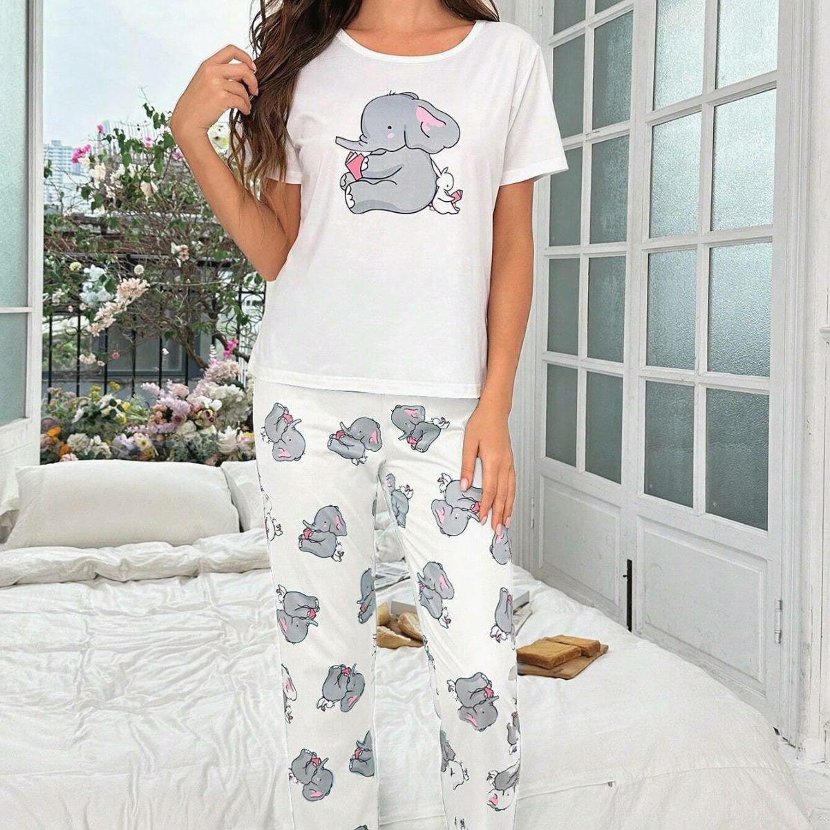 Picture of Casual and Comfortable Two-Piece Pajama Set with a Cartoon Dumbo Design for Women, Suitable for Home Wear and Cross-Border E-Commerce
