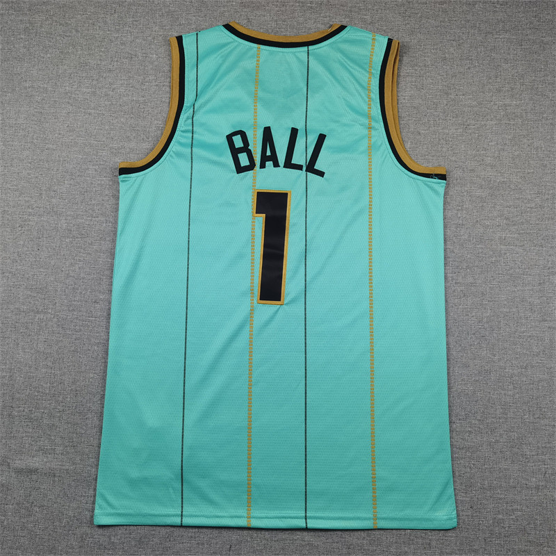 Embroidered basketball jersey wholesale light green new Hornets No. 1 Lamelot Bauer version of the jersey blue jersey turquoise