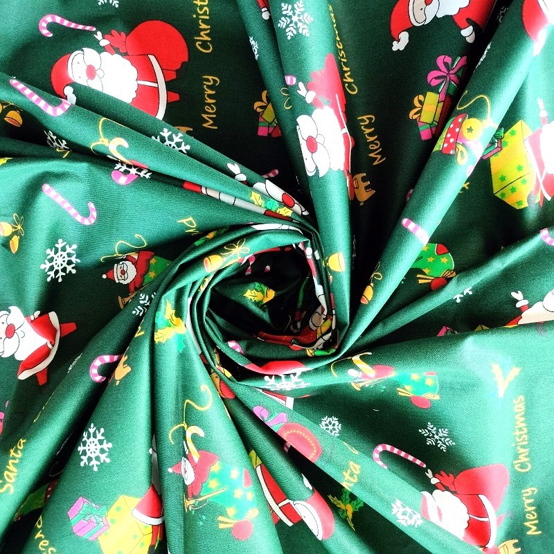 Cross-border Hot Sale Pure Cotton Twill Fabric All Cotton Green Santa Bedding Pajamas Fabric