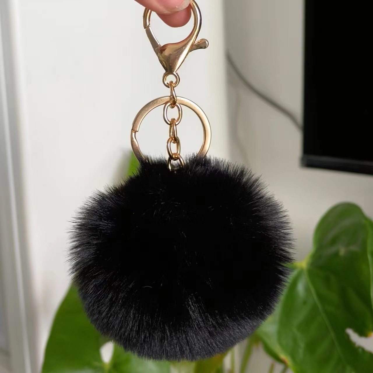 Picture of Spot 8cm imitation rex rabbit fur ball key chain net red fur ball doll bag pendant gift schoolbag girl heart