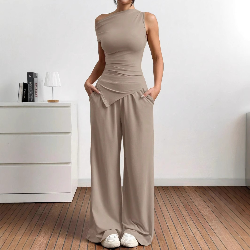 European and American Cross-Border Shein Women's Pure Color Sleeveless Vest Pants Suit Women's Sexy Casual Two-Piece Set