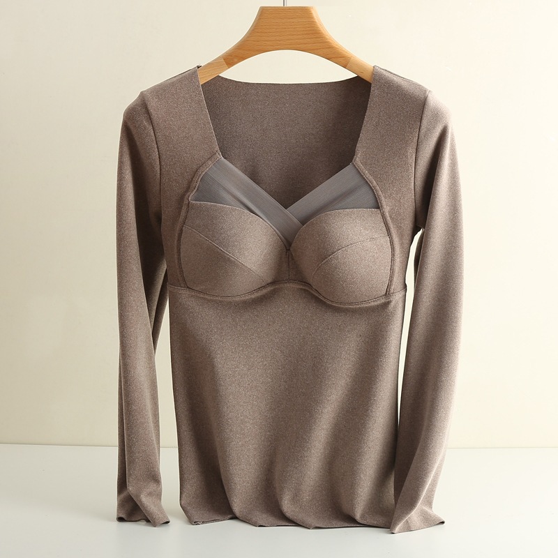 Picture of Winter Warm Long-Sleeved V Neck All-In-One Fixed Coaster German Velvet Intimates for Women, Fleece-Lined Tops That Can Be Worn Outside
