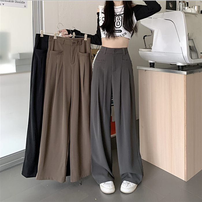 2025 Spring and Autumn New Suit Pants: Solid Color Drape Suit Pants, High-Waisted Loose Wide-Leg Slacks