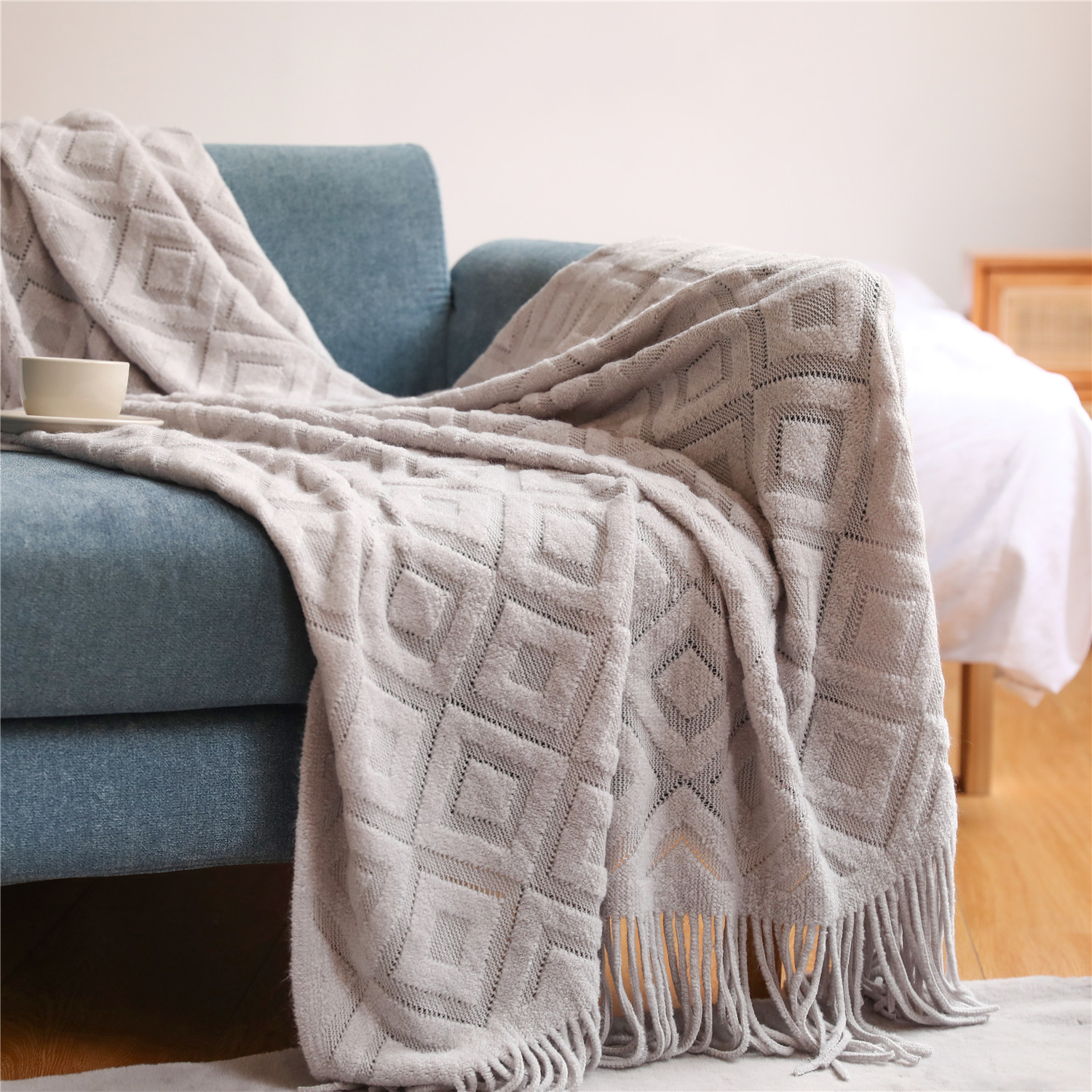 Picture of Sofa Blanket Blanket Blanket Knitted Blanket Office Nap Blanket Jacquard Blanket American Style Blanket Thread Blanket