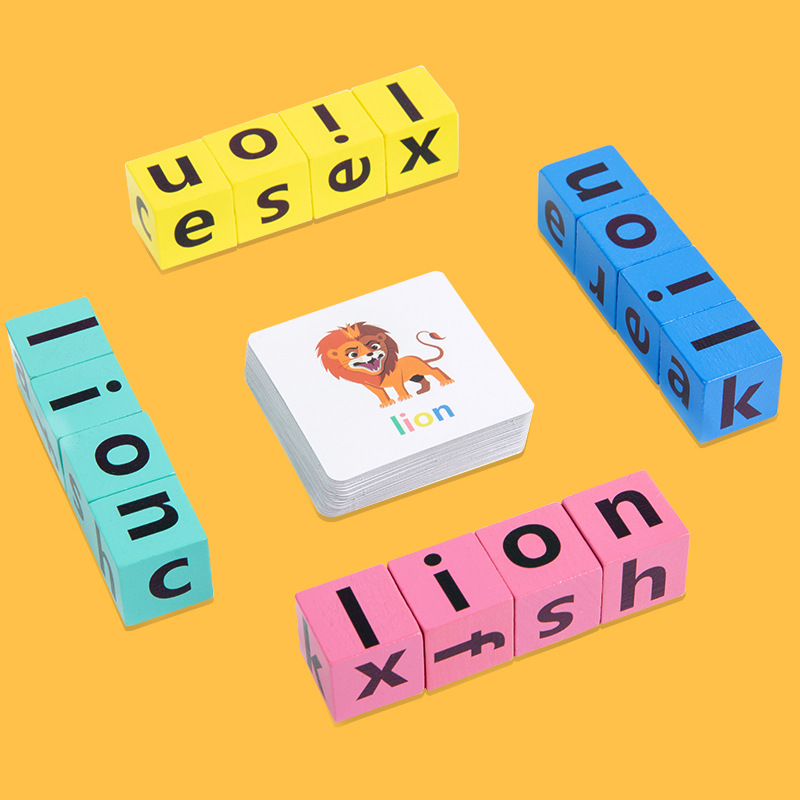 Picture of Children's English Card Spelling Word Battle Face-changing Rubik's Cube Parent-child Interactive Desktop Games Baby Educational Toys