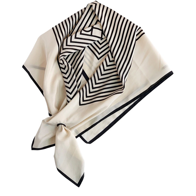 Fashion Light Luxury 90cm Silk Scarf Japanese and Korean Style Simple Striped Large Square Scarf Instagram Style Multi-Function Shawl Scarf
