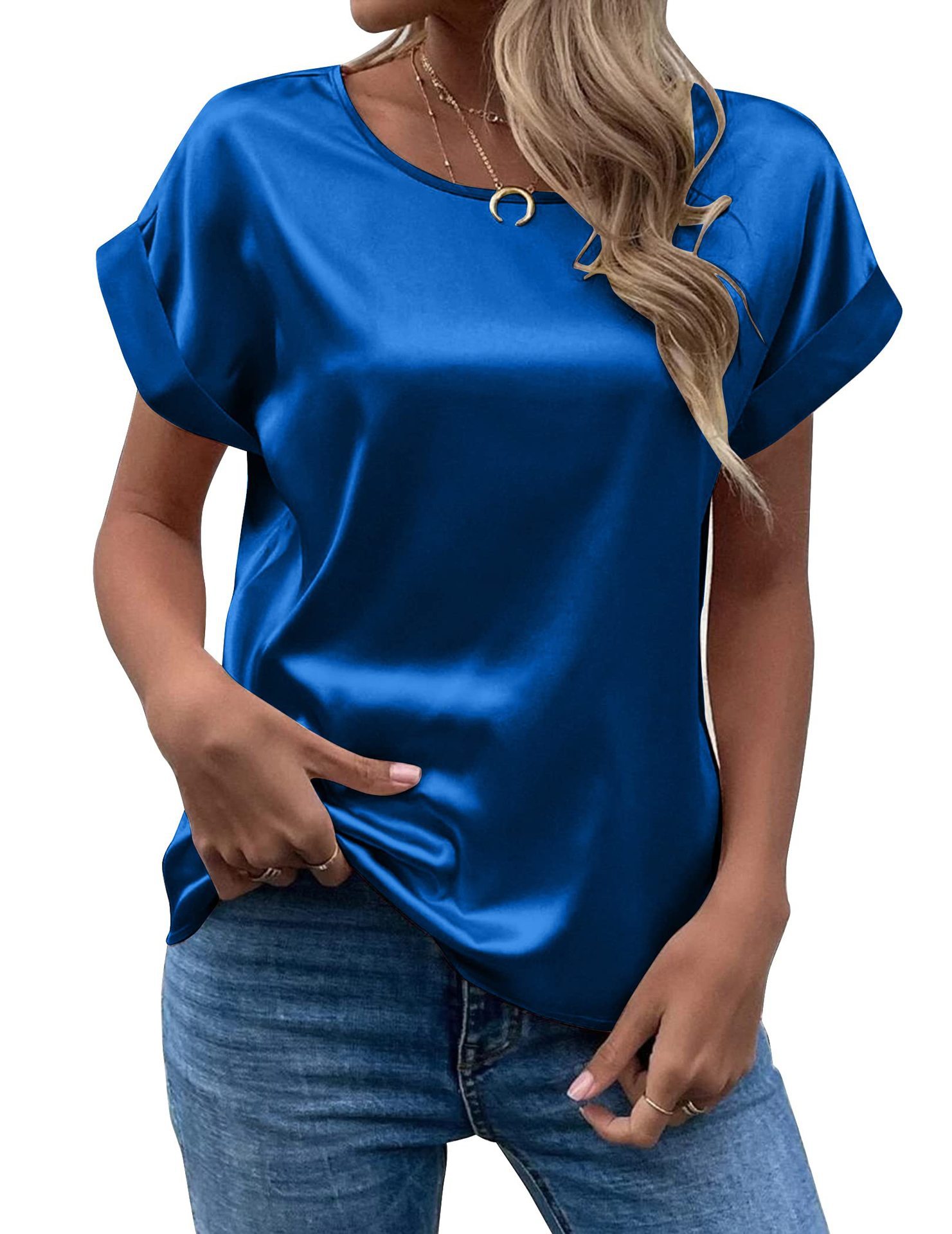 Picture of Fashion 2025 summer foreign trade source OL temperament Sade pullover round neck straight tube women's T-shirt primary source