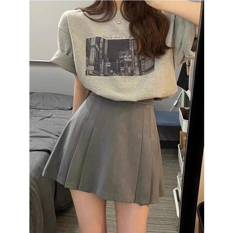 Black Pleated Casual Skirt Women's 2025 Summer New High Waist A- Line Belly Covering Slimming Hip Suit Skirt