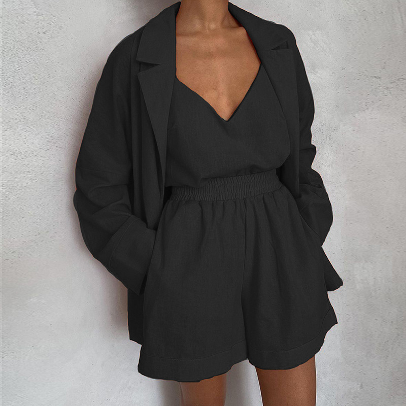 European and American style 2023 Amazon spring women's casual commuter elegant vest suit jacket shorts three-piece set